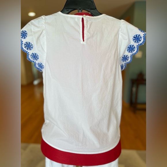 J.Crew embroidered flutter sleeve blouse, stretch cotton poplin, Extra Small. - Picture 11 of 15